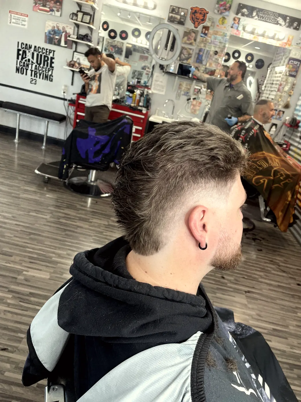 Textured mullet with a taper, from behind